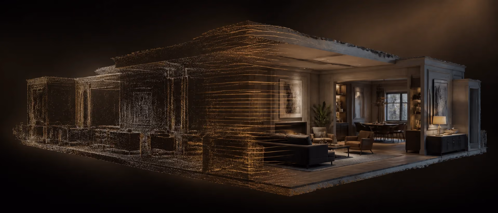 同一处空间的点云与带材质模型在屏幕上左右对照